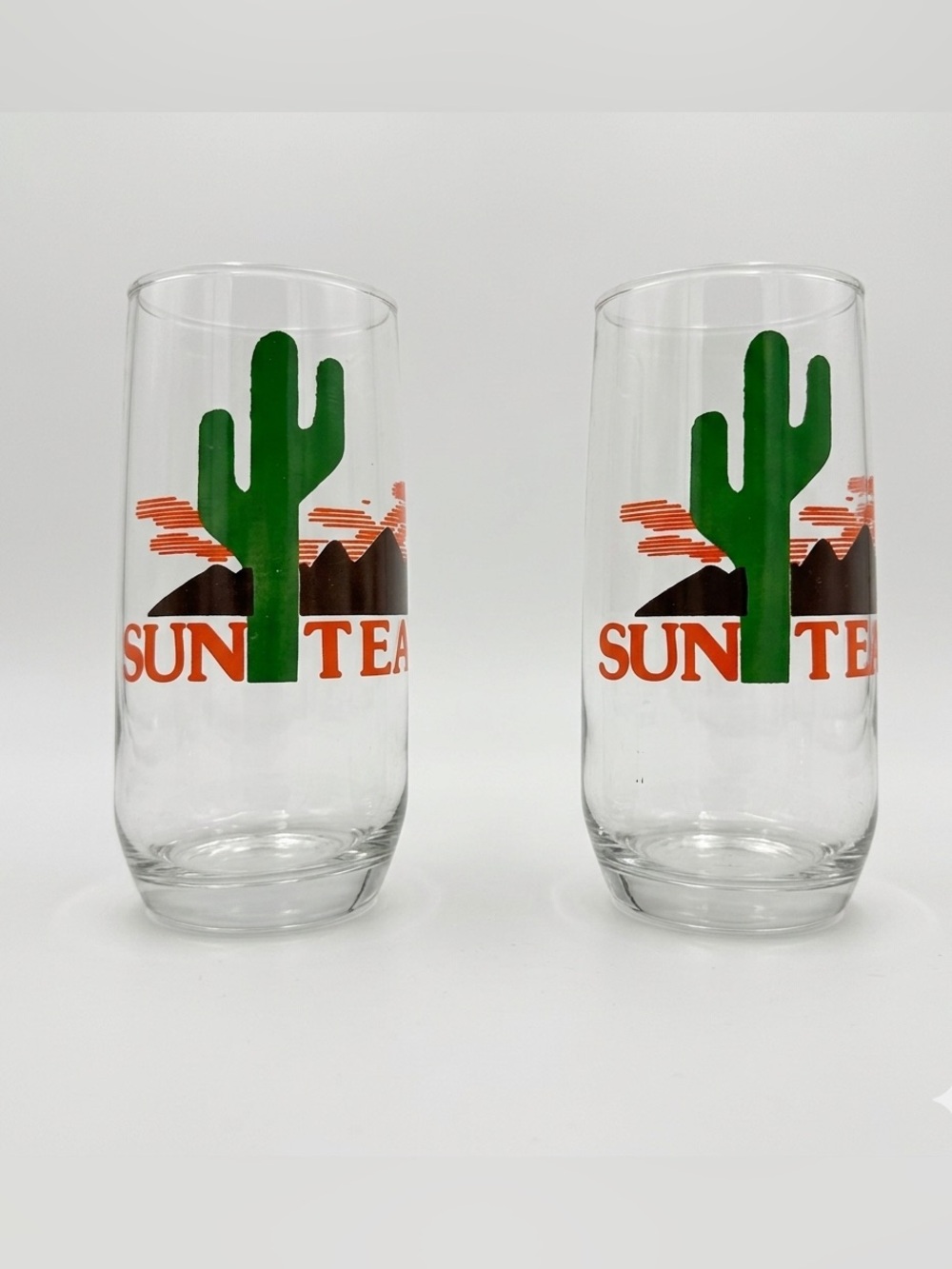 Vintage Green Cactus Sun Tea Glass Tumblers — Set of 2